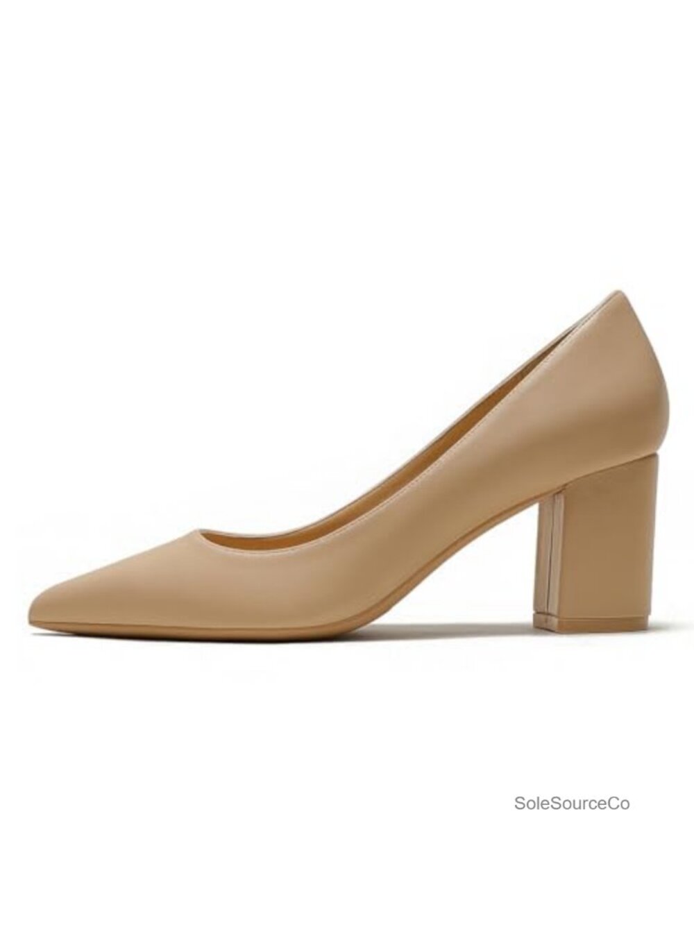 Women's Pointed Toe Chunky Block Heel Pumps - PU Leather, 2.5in Heel